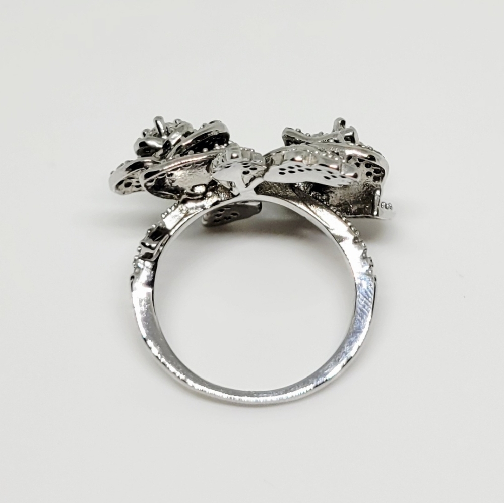 Silver Rose-Shaped Statement Ring With Pav-Cubic … - image 3